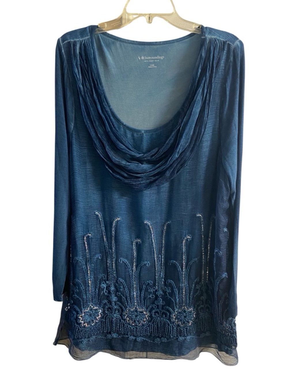 Soft Surroundings Blue Tunic Top 100% Silk Large